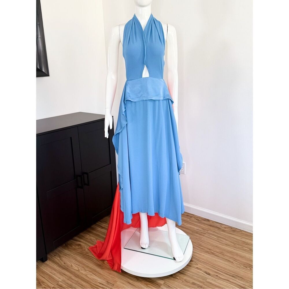 Victoria Beckham Womens Colorblock Circle Draped Dress Blue & Orange Size 4 - Picture 7 of 13